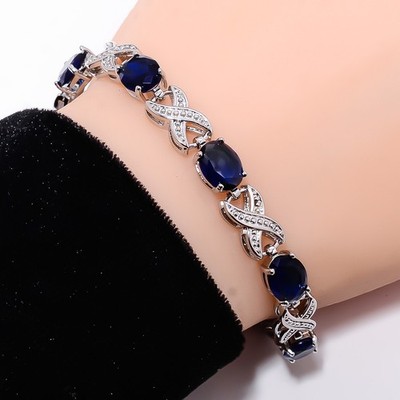 Blue Sapphire - Simulated 925 Sterling Silver Adjustable Bracelet 7-8'' B142062