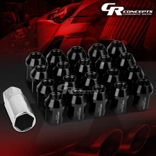 JDM BLACK 20PCS M12X1.25 25MM OD 35MM TALL CLOSED END ALUMINUM LUG NUTS+ADAPTER