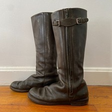 Vintage 1980s 1990s Brown Leather Riding Boots Knee High Buckle Mens 9