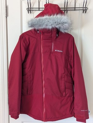 Columbia Omni-Tech Red Women's Winter Snow ski  Jacket M medium Faux Fur Hood