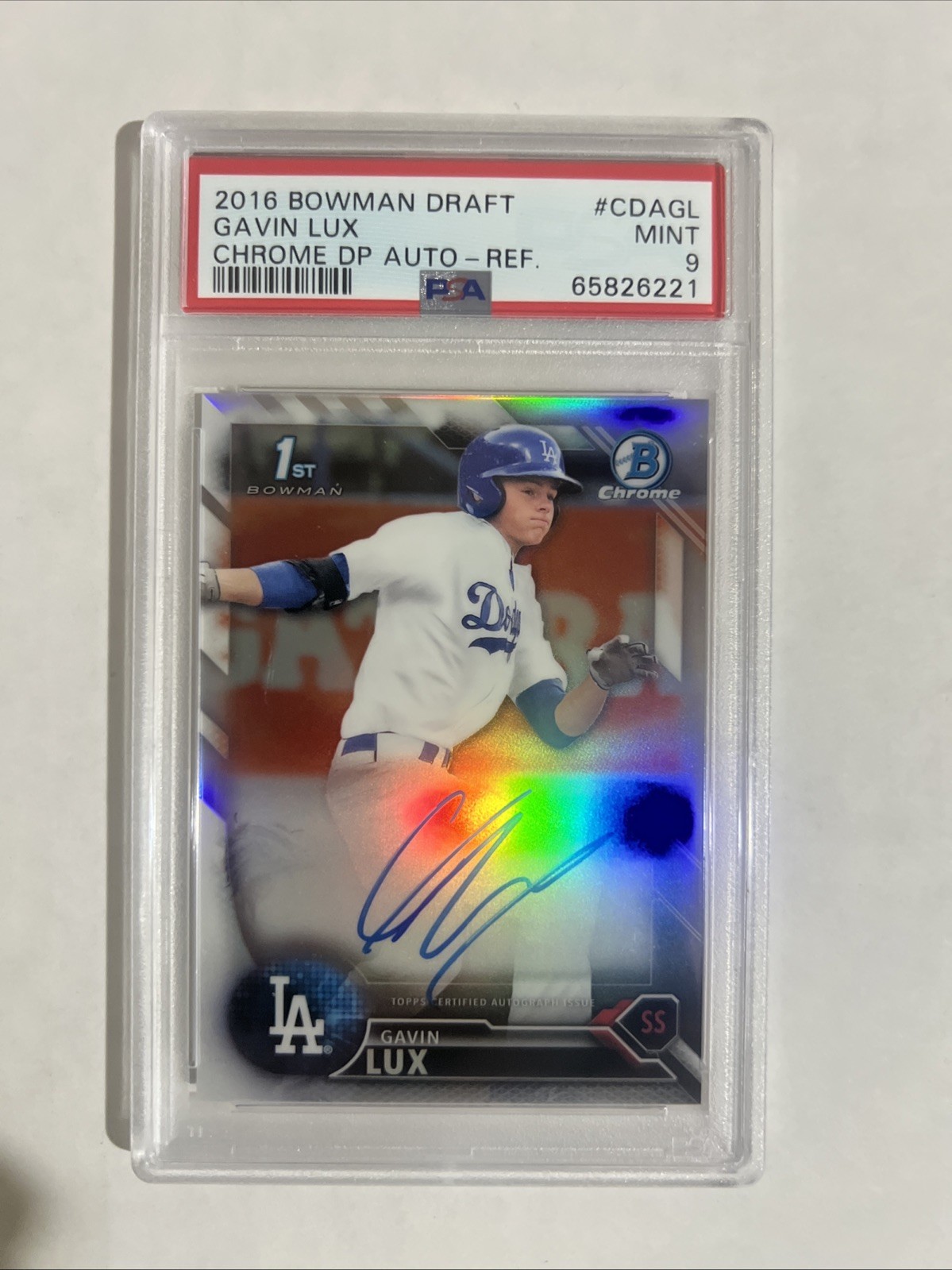2016 Bowman Chrome Draft Gavin Lux Auto Refractor /499 PSA 9