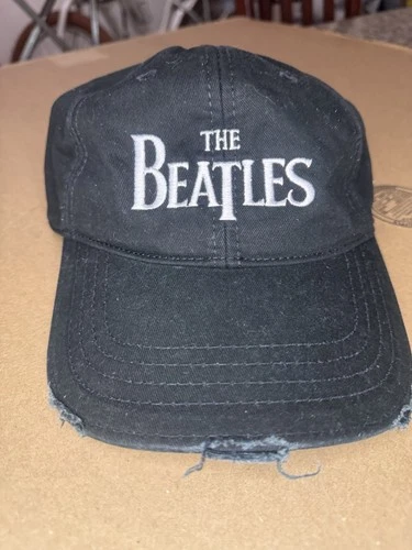 Vintage 2009 The Beatles Drop-T Logo Distressed Dad Hat Black Strapback Cap image 2