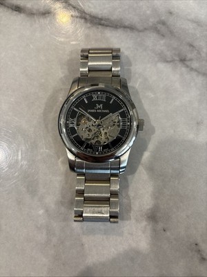 Men's Michael James Automatic Skeleton Dial Silver Tone Mechanical Watch 