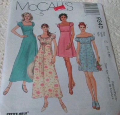 McCall's Misses'  Summer Dress Pattern 9340 Size E 14-18 BRAND NEW UNCUT 