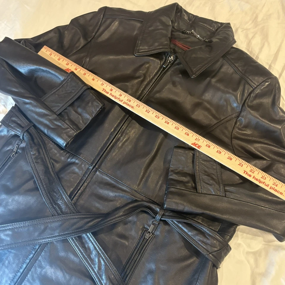 Wilsons 皮革男式 XXL 码外套黑色长夹克 Thinsulate 皮带 — 第 2/4 张图片