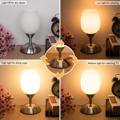 Elegant Dimmable Touch Lamp with Opal Glass Shade and Silver Base