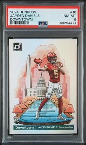 2024 PANINI DONRUSS DOWNTOWN! #16 JAYDEN DANIELS ROOKIE RC PSA 8
