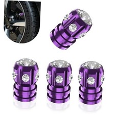 4 PCS Tire Valve Caps, Rhinestone Tire Valve Stem Caps, Dustproof Bling Purple