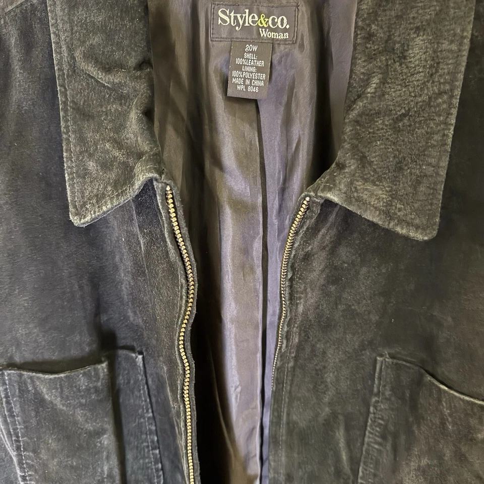 Jaqueta de couro camurça preta vintage tamanho 20W Style & Co - Imagem 4 de 4