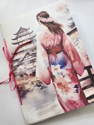 Junk Journal Booklet ''JAPANESE CHERRY BLOSSOMS'' HANDMADE Cards, Pockets Ephemera