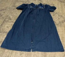 Go Softly Dress Blue Patio House Cotton Pockets Full Zip Embroidered Sz Small