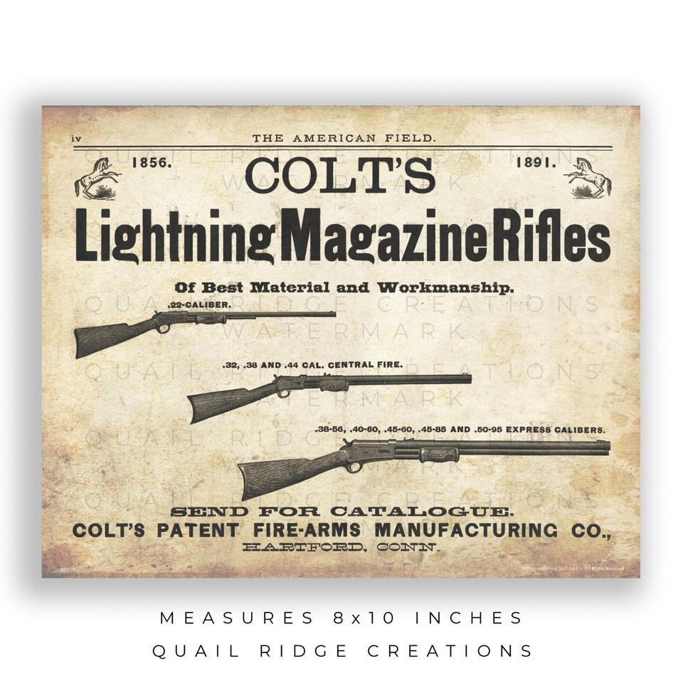Vintage 1891 Colt's Rifles Advertising Art Print 8X10 Deer Hunting ...
