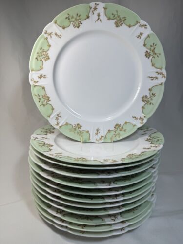 (12) Haviland 9.625" Green & Raised Gold Handpainted(?) DINNER PLATE - Blank 10 - Picture 7 of 16