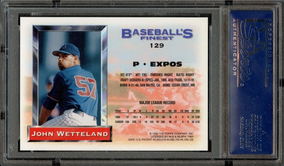 BB - 1993 - Finest - Refractor - #129 - John Wetteland - PSA 9 - MINT - Image 2 of 2
