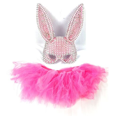Pink Sexy Bunny Mask & TUTU Skirt Halloween Rabbit Fancy Dress Costume Ladies - Picture 1 of 1