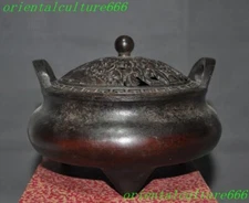 5"China dynasty Ancient times bronze text sacrifice Incense burner Censer statue