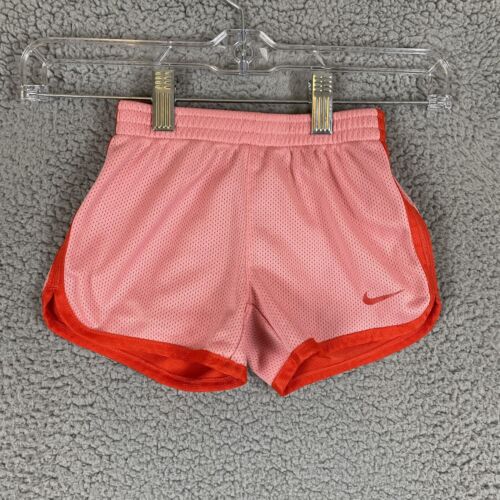 Nike Shorts Girls 4 Pink Orange Mesh Athletic Gym Pull On Logo - Afbeelding 1 van 13