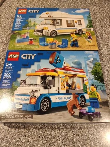 Lot of 2 Lego Holiday Camper Van 60283 & Ice-cream Truck 60253