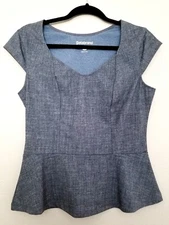 Betabrand Women's Work-it Peplum Top in Gray Stretch Ponte Knit Blouse Sz M EUC