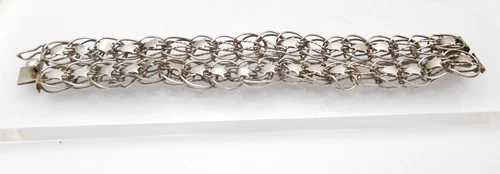 Sterling Silver Bracelet 925 Thick Bell Tulip Twin Chain Ring 7x1" Vintage 31g