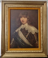 Vtg Art Print Prince Of Denmark Portrait Wood Frame Europe Royalty Decor 26x20