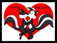Penelope Kissing Pepe Le Pew Big Red Heart MAGNET