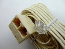 15 Foot Modular Plug to Double Jack Extension Telephone Line Cord, 6P4C Ivory