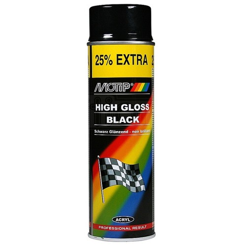 Motip High Gloss Black Acrylic Lacquer Car Spray Paint Coating Metal
