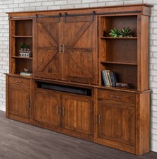 Amish Rustic Barn Door TV Wall Unit Entertainment Center Sliding Track Wood