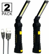 LED Work Light - USB Rechargeable - COB Flashlight with Magnetic Base (2 Pack)