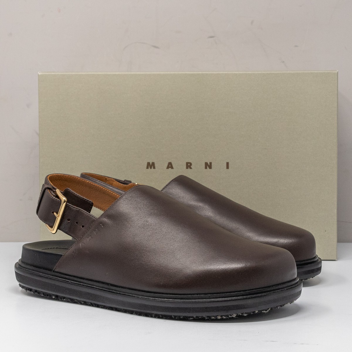 サンダル・ミュール Marni Brown Heel Slip-On Sandals With Design Brown leather Fussbett | Marni