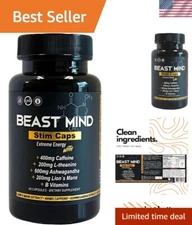Beast Mind Extreme Energy Pills - 200mg Lion's Mane for Focus & Performance