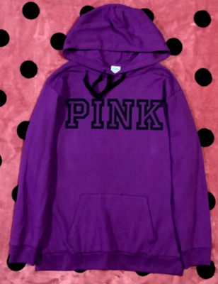 Victoria's Secret Pink Campus Hoodie Virtual Violet Black Logo M NWT