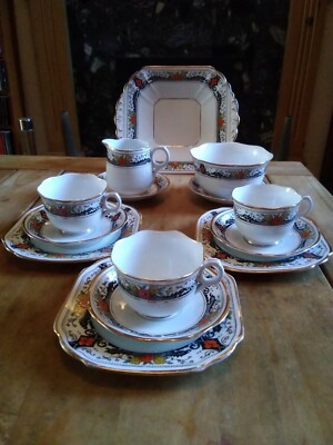 Melba Bone China Art Deco Tea Set x 14 pieces Poppies xx