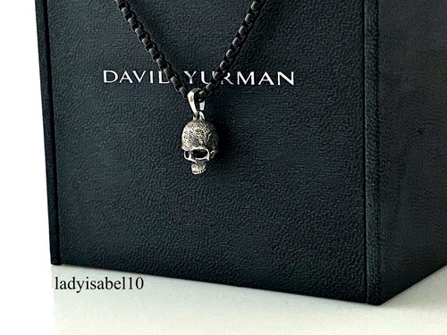 David Yurman Men's Silver Skull Pendant 26.25" Box Necklace Steel w/ Pouch - Picture 6 of 10