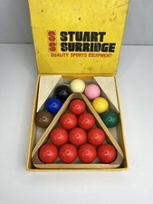 Vintage full set of snooker balls Wooden rack SS Stuart Surridge Sport 4cm balls
