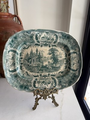 Antique 1845 David Johnston Bordeaux Platter Teal Green French Transferware 14''