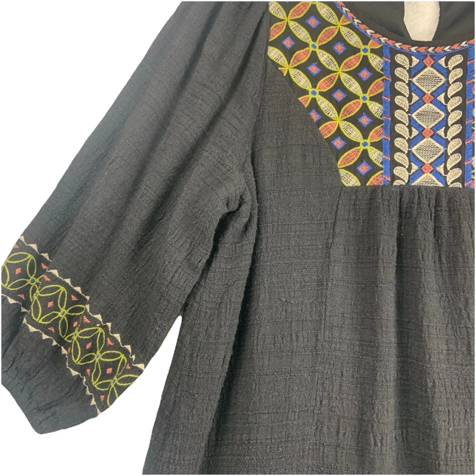 Vestido Flying Tomato M preto bordado manga longa boneca bebê festival boho - Imagem 2 de 4