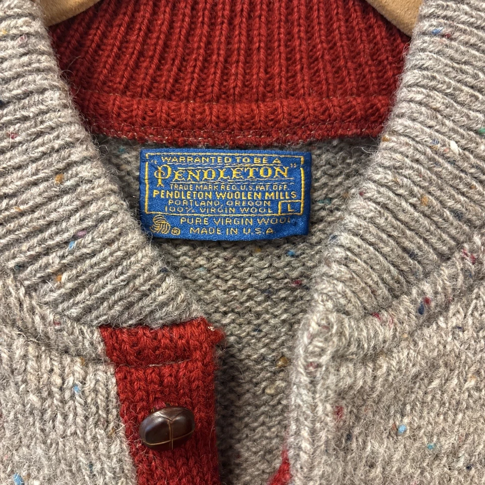 Vintage Pendleton Henley Knit Sweater Men L Brown Colorful Striped Made USA - Image 2 of 4