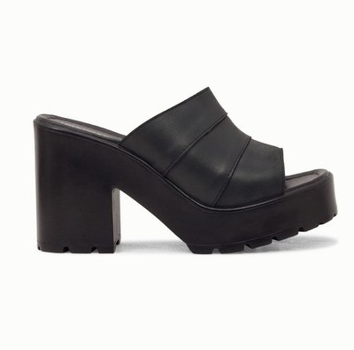 ROC Boots Style MINX Black Leather Mule Chunky Heel Womens Size 39 US 8