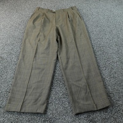 Canali Pants Mens 34X26 Beige Tan Plaid Wool Dress Trouser Pleated Cuffed Italy