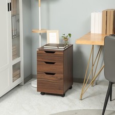 Modern Office Storage Cabinet, Under Desk Cabinet with 3 Drawers, Brown Wood