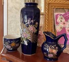 Porcelain Japanese 8” Vase 2” Cup 4” Pitcher With Peacock Cherry Blossoms Japan — photo 3