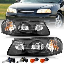 Headlight Assembly Fit Impala 2000-2005 Black Clear Reflector Pair