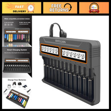 12-Bay Smart Universal 18650 Battery Charger with LCD Display for Ni-MH Li-ion A