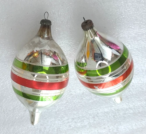 2 Vintage Mercury Glass Christmas Ornament USSR Xmas Tree Antique Decor Icicles