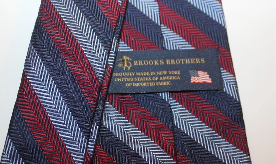 Brooks Brothers 100% 真丝 Repp 栗色海军蓝浅蓝色条纹纹理美国 — 第 3/4 张图片