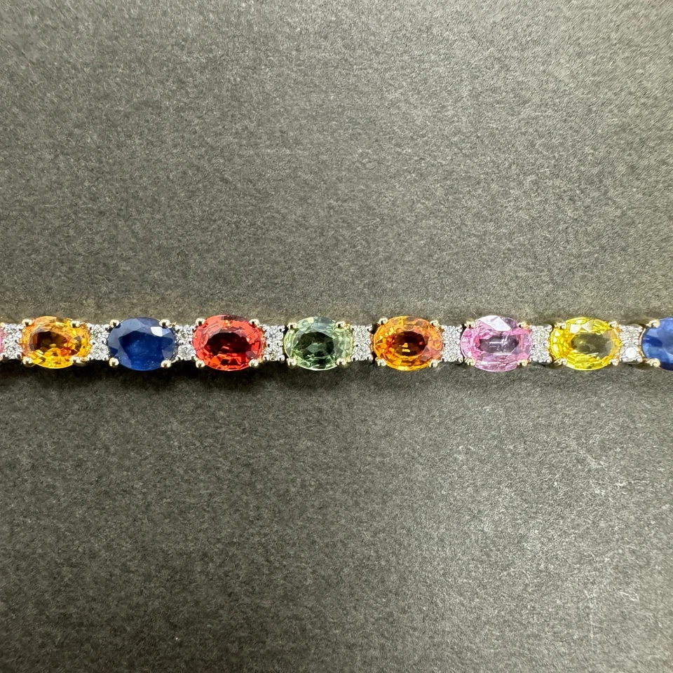 13Ctw Oval Lab Created Multicolor Tennis Bracelet 14K Yellow Gold Plated Silver Foto 2 de 4