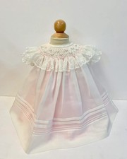 NWT Will'beth Ivory Pink Sheer Pearl Smocked Bishop Dress 6 Months Baby Girls 6M