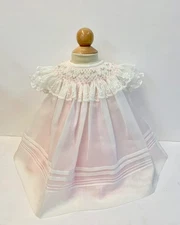 NWT Will'beth Ivory Pink Sheer Pearl Smocked Bishop Dress preemie Baby Girls 00